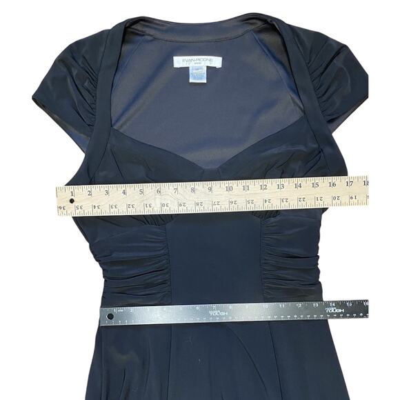 Evan Piccone Dress Womens Size 10 Black Ruched Sweetheart Neck Fit & Flare Midi - Picture 6 of 8